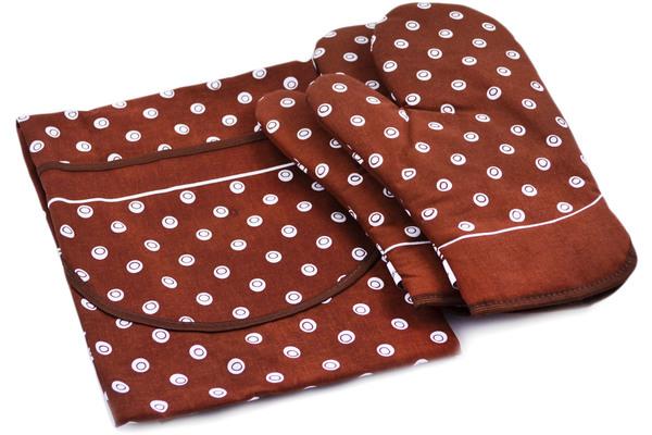 Apron | Artland Apron with 2 Mitts Set 29" Poppy Field Brown Kitchen & Dining Apron