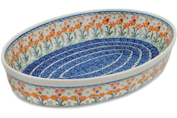 Bakers | Ceramika Artystyczna Oval Baker 12" Peach Spring Daisy Bakers Bakers