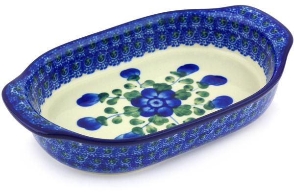 Bakers | Ceramika Artystyczna Oval Baker with Handles 8" Blue Poppies Bakers Bakers