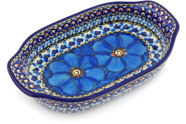 Bakers | Ceramika Artystyczna Oval Baker with Handles 8" Cobalt Poppies UNIKAT Bakers Bakers