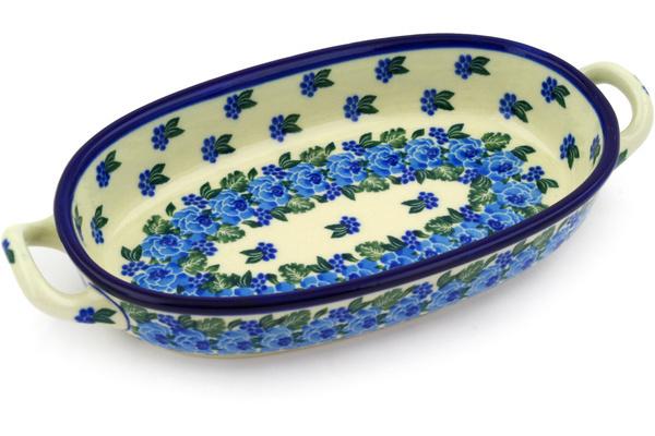 Bakers | Ceramika Artystyczna Oval Baker with Handles 8-inch Blue Carnation Bakers Bakers