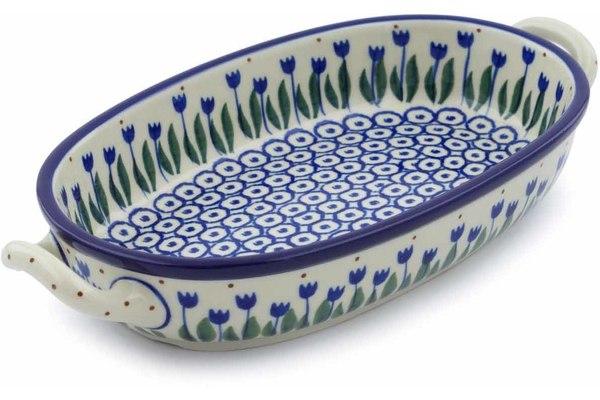 Bakers | Ceramika Artystyczna Oval Baker with Handles 8-inch Water Tulip Bakers Bakers