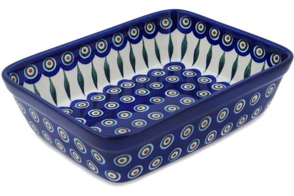 Bakers | Ceramika Artystyczna Rectangular Baker 10" Peacock Leaves Bakers Bakers