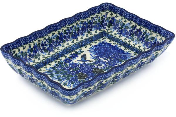 Bakers | Ceramika Artystyczna Rectangular Baker 11" Hummingbird Blue UNIKAT Bakers Bakers