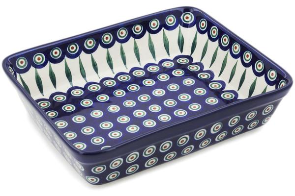 Bakers | Ceramika Artystyczna Rectangular Baker 11" Peacock Leaves Bakers Bakers