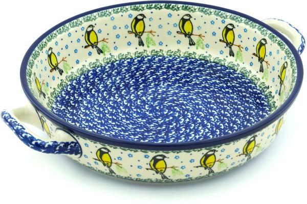 Bakers | Ceramika Artystyczna Round Baker with Handles 10-inch Medium Happy Goldfinch Bakers Bakers