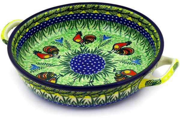 Bakers | Ceramika Artystyczna Round Baker with Handles 10-inch Medium Rooster Parade UNIKAT Bakers Bakers