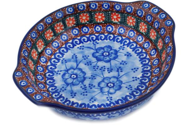 Bakers | Ceramika Artystyczna Round Baker with Handles 7" Dancing Blue Poppies UNIKAT Bakers Bakers