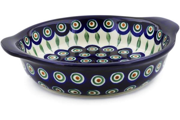 Bakers | Ceramika Artystyczna Round Baker with Handles 9" Peacock Leaves Bakers Bakers