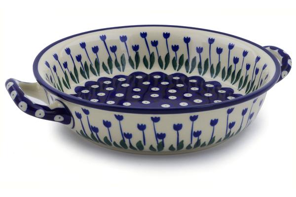 Bakers | Ceramika Artystyczna Round Baker with Handles Medium Blue Tulip Peacock Bakers Bakers