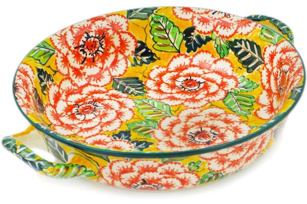 Bakers | Ceramika Artystyczna Round Baker with Handles Medium Orange Peonies UNIKAT Bakers Bakers