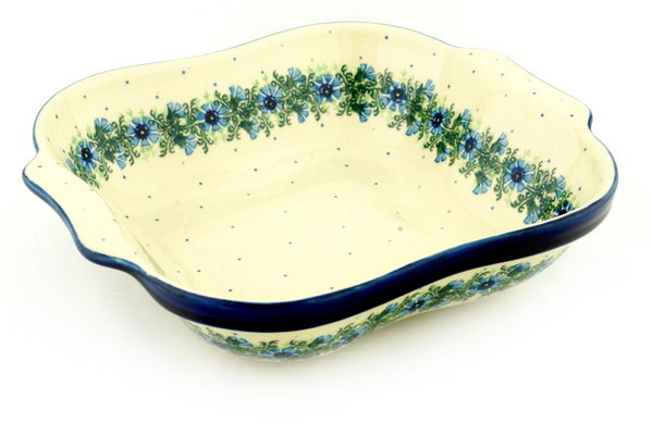 Bakers | Ceramika Artystyczna Square Baker with Handles 11" Blue Bell Wreath Bakers Bakers