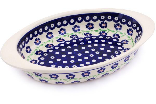 Bakers | Zaklady Ceramiczne Oval Baker with Handles 13" Flowery Peacock Bakers Bakers