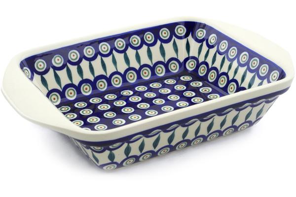 Bakers | Zaklady Ceramiczne Rectangular Baker with Handles 12" Peacock Leaves Bakers Bakers