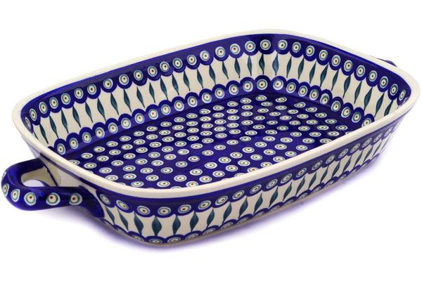 Bakers | Zaklady Ceramiczne Rectangular Baker with Handles 19" Peacock Leaves Bakers Bakers