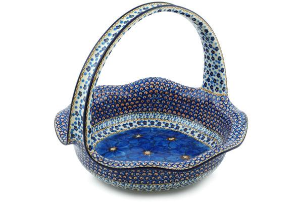 Baskets | Ceramika Artystyczna Basket with Handle 11" Blue Poppies UNIKAT Baskets Baskets