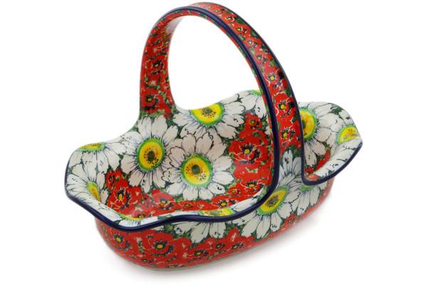 Baskets | Ceramika Artystyczna Basket with Handle 11" Sweet Red Petals UNIKAT Baskets Baskets