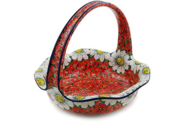 Baskets | Ceramika Artystyczna Basket with Handle 11" Sweet Red Petals UNIKAT Baskets Baskets