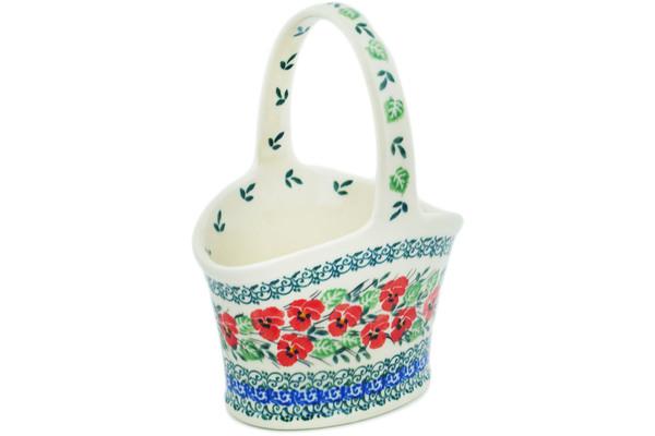 Baskets | Ceramika Artystyczna Basket with Handle 7" Red Pansy Baskets Baskets