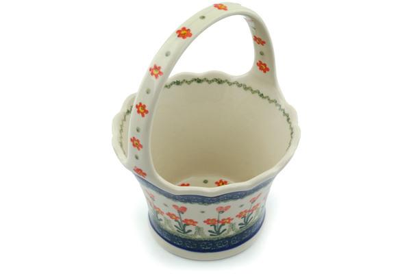 Baskets | Ceramika Artystyczna Basket with Handle 8" Peach Spring Daisy Baskets Baskets