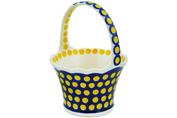 Baskets | Ceramika Artystyczna Basket with Handle 8" Yellow Dots Baskets Baskets