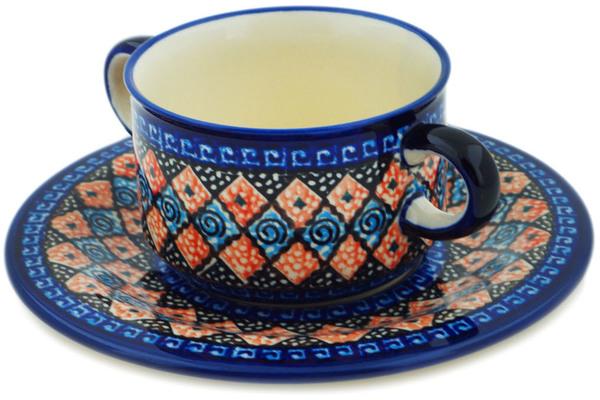 Bouillon Cups | Zaklady Ceramiczne Bouillon Cup with Saucer 13 oz Harlequin UNIKAT Bouillon Cups Bouillon Cups