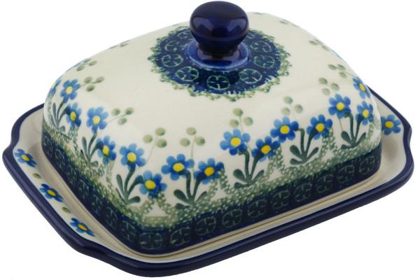 Butter Dishes | Ceramika Artystyczna Butter Dish 7" Blue Daisy Circle Butter Dishes Butter Dishes