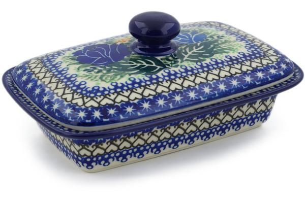 Butter Dishes | Ceramika Artystyczna Butter Dish 7" Brilliant Blue Rose UNIKAT Butter Dishes Butter Dishes