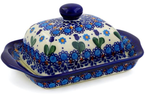 Butter Dishes | Ceramika Bona Butter Dish 7" Blue Tulip Garden UNIKAT Butter Dishes Butter Dishes