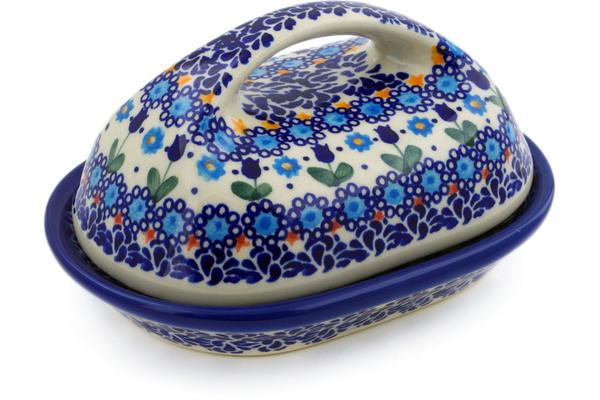 Butter Dishes | Ceramika Bona Butter Dish 7" Blue Tulip Garden UNIKAT Butter Dishes Butter Dishes