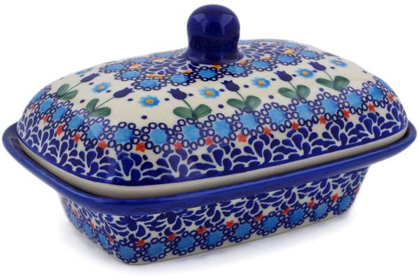 Butter Dishes | Ceramika Bona Butter Dish 7" Blue Tulip Garden UNIKAT Butter Dishes Butter Dishes