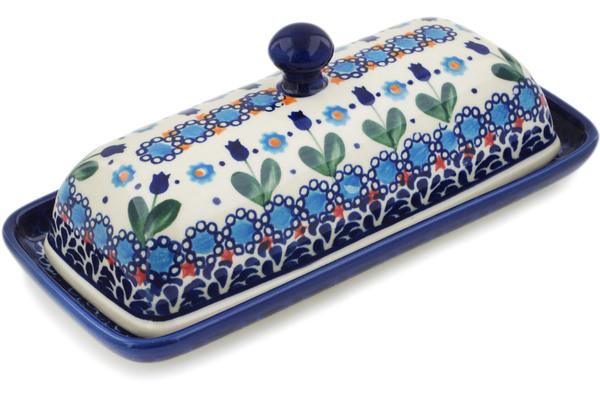 Butter Dishes | Ceramika Bona Butter Dish 8" Blue Tulip Garden UNIKAT Butter Dishes Butter Dishes