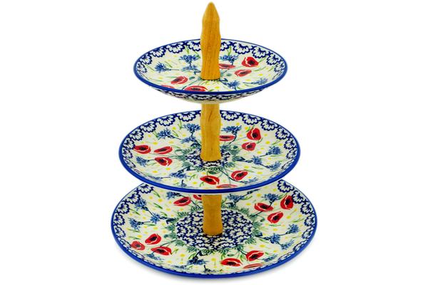 Cake Stands | Manufaktura Tiered Serving Stand 11" Poppies And Cornflowers UNIKAT Cake Stands Cake Stands