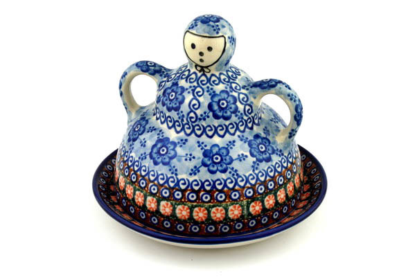 Cheese Dishes | Ceramika Artystyczna Cheese Lady 8" Dancing Blue Poppies UNIKAT Cheese Dishes Ceramika Artystyczna