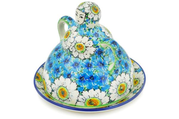 Cheese Dishes | Ceramika Artystyczna Cheese Lady 8" Pansies And Daisies UNIKAT Cheese Dishes Ceramika Artystyczna