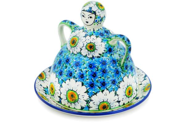 Cheese Dishes | Ceramika Artystyczna Cheese Lady 9" Pansies And Daisies UNIKAT Cheese Dishes Ceramika Artystyczna