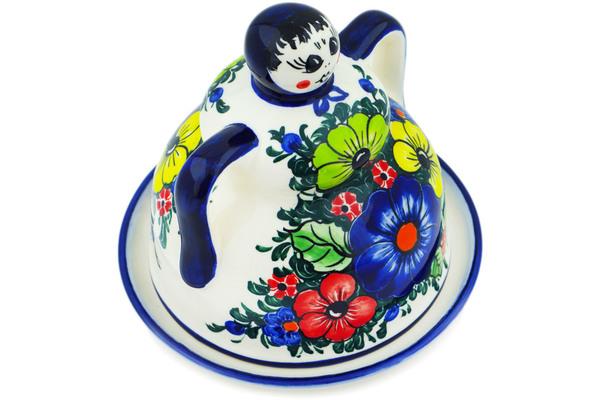 Cheese Dishes | Cergor Cheese Lady 4" Summertime Blues UNIKAT Cheese Dishes Cergor