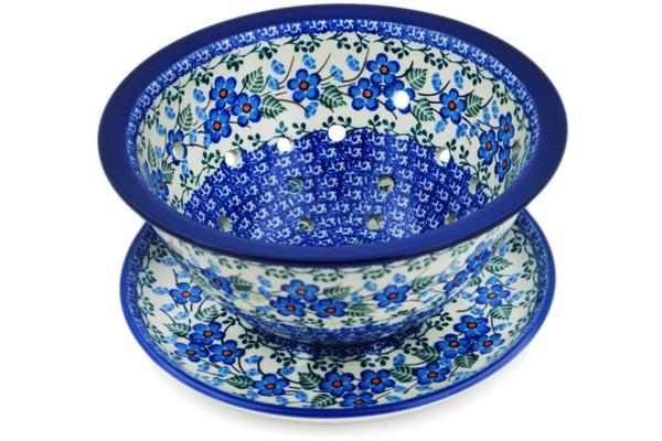 Colanders | Ceramika Artystyczna Colander with Plate 8" Blue Blossom Colanders Ceramika Artystyczna