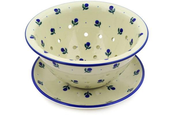 Colanders | Ceramika Artystyczna Colander with Plate 8" Blue Buds Colanders Ceramika Artystyczna