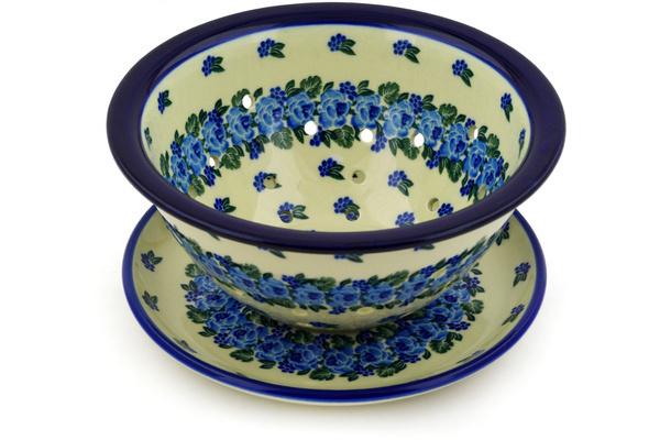 Colanders | Ceramika Artystyczna Colander with Plate 8" Blue Carnation Colanders Ceramika Artystyczna