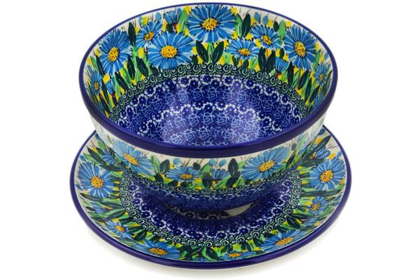 Colanders | Ceramika Artystyczna Colander with Plate 8" Blue Daisy UNIKAT Colanders Ceramika Artystyczna