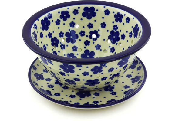 Colanders | Ceramika Artystyczna Colander with Plate 8" Cobalt Meadow Colanders Ceramika Artystyczna