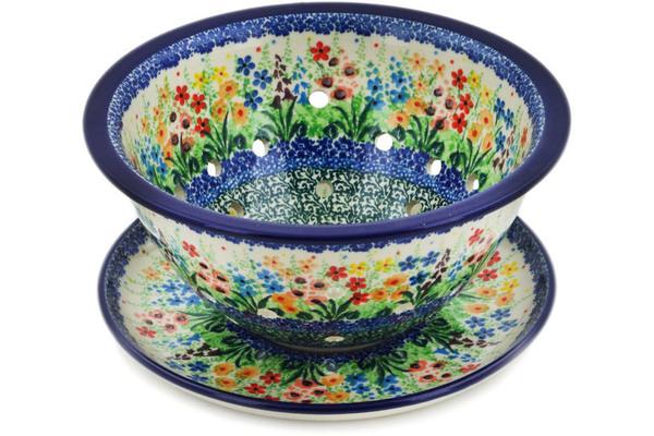 Colanders | Ceramika Artystyczna Colander with Plate 8" Colors Of The Wind UNIKAT Colanders Ceramika Artystyczna