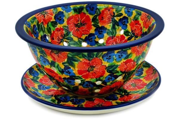 Colanders | Ceramika Artystyczna Colander with Plate 8" Flowers Collected On A Sunny Day UNIKAT Colanders Ceramika Artystyczna