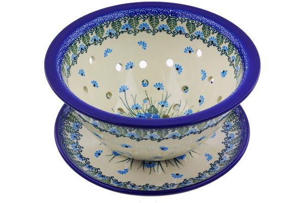 Colanders | Ceramika Artystyczna Colander with Plate 8" Forget Me Not UNIKAT Colanders Ceramika Artystyczna