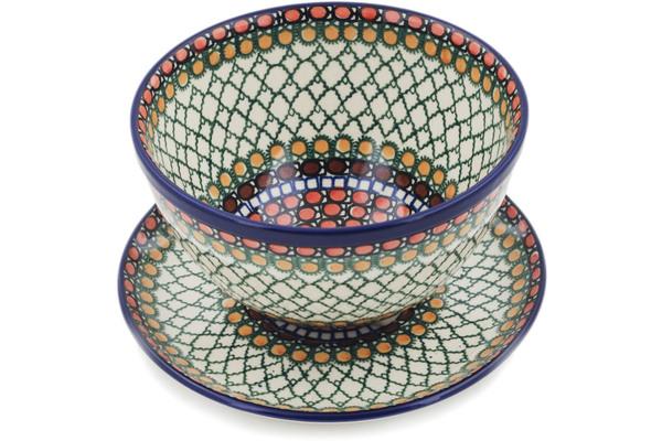 Colanders | Ceramika Artystyczna Colander with Plate 8" Orange Tranquility UNIKAT Colanders Ceramika Artystyczna