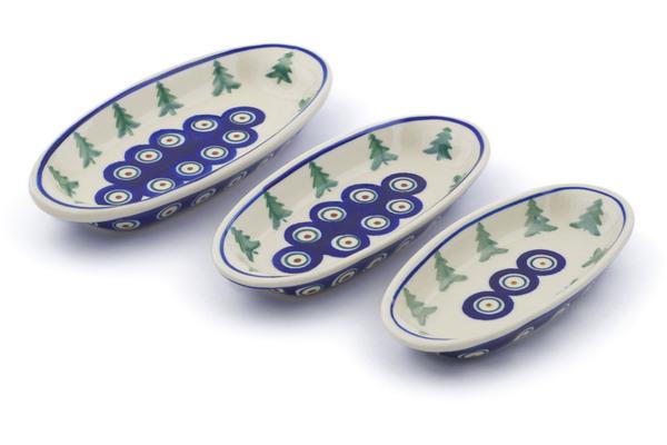 Condiment Dishes | Ceramika Bona Condiment set of 3 nesting dishes: 7u00bc-inch, 6u00bd-inch, 5u00be-inch Peacock Pines Condiment Dishes Ceramika Bona