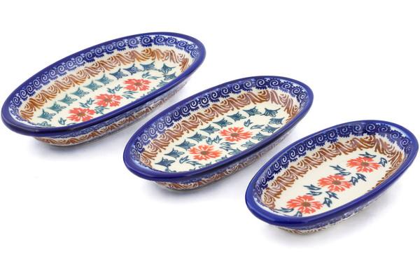 Condiment Dishes | Ceramika Bona Condiment set of 3 nesting dishes: 7u00bc-inch, 6u00bd-inch, 5u00be-inch Red Cornflower Condiment Dishes Ceramika Bona