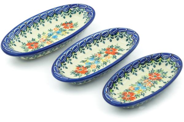 Condiment Dishes | Ceramika Bona Condiment set of 3 nesting dishes: 7u00bc-inch, 6u00bd-inch, 5u00be-inch Ring Of Flowers UNIKAT Condiment Dishes Ceramika Bona