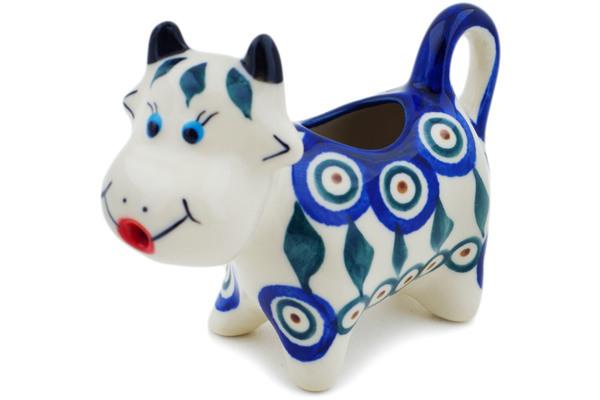 Creamers | Ceramika Zebra Cow Shaped Creamer 2 oz Peacock Petal Wheel UNIKAT Creamers Ceramika Zebra